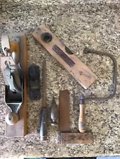 Woodworking Planes, Level, Chisel + more - Carpenters Tools Antique - Lot of 7