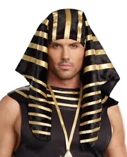 ADULT EGYPTIAN PHARAOH KING TUT COSTUME HAT HEADPIECE MENS BLACK GOLD GREEK