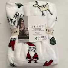 Rae Dunn Christmas MERRY EVERYTHING Snowman Reindeer Sled Plush Throw Blanket