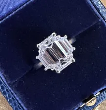 GIA 3.53 ct H-VS1 Emerald Cut Diamond Three Stone Ring in Platinum - C300EV