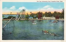 The Spa Swimming Pool Russells Point Ohio OH Linen c1940 Postcard