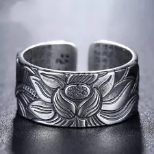 Vintage Tibetan silver lotus rings for mens personality Hiphop Jewelry Adjustab