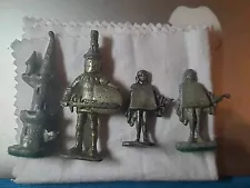 Hand Carved Metal Chess Pieces Lot Of 4