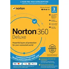 Norton 360 Deluxe 3 Devices 25GB PC Cloud Storage New 2024 VPN Internet Security