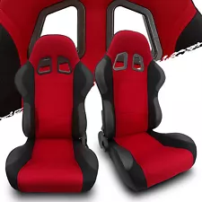 Black Red Fabric/PVC Leather Left/Right Recaro Style Racing Car Seats