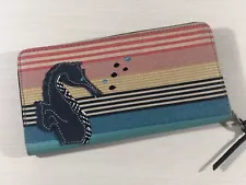 Relic by Fossil Canvas Zipper Clutch Wallet, Colorful Stripes Seahorse