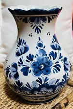 Vtg ROYAL DELFT BLUE HAND PAINTED VASE DUTCH PORCELAIN POTTERY Flowers Holland