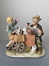 Vintage Boy & Grandpa Dog For Sale Figurine By Norleans, Made In Japan