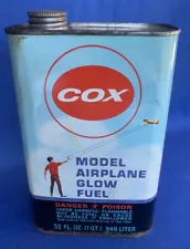 Vintage Cox Model Airplane Glow Fuel 32 Ounce / Quart Size Empty Can