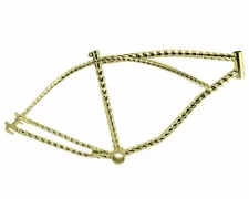 40" LONG HEXAGON STEEL TWISTED BEACH CRUISER FRAME IN GOLD USED FOR 26" BIKES.