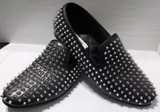 Steve Madden Cactie Studded Spiked Black Slip On Loafers Satin Lined Men's Sz 10