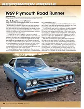 1969 PLYMOUTH HEMI ROAD RUNNER ~ NICE 6-PAGE RESTORATION ARTICLE / AD