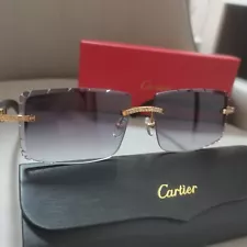 Cartier rimless Wood bubinga sunglasses glasses c decor Diamond cut Flooded