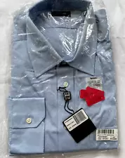 Ike Behar Sport Dress Shirt Mens 17.5 36T Oxford Blue Broadcloth Travel