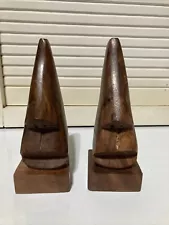 2-Easter Island Design Wooden Wood Face Nose Carved Eye Glasses Holder 6”