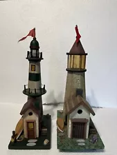 2 Handcrafted Wooden Lighthouses