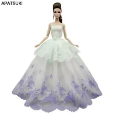 White Purple Flower Lace Wedding Dress For 11.5" 1/6 Doll Outfits Clothes Gown