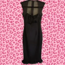 Rare Pinup Girl Couture Black Midi Wiggle Dress MED