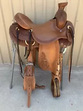 Western Saddle Leather Wade Tree A Fork Roping Ranch Horse Saddle size 10" -18"