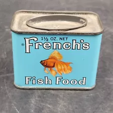 Antique French's Fish Food 1-1/2 oz. Empty Blue Tin Metal