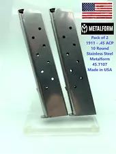 (Pack of 2)1911 10 ROUND MAGAZINE .45 ACP AUTO METALFORM 45.7107 EXTENDED MAG