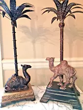 Unique Camel and Palm Tree Bronze Lamps - set of 2, vintage w/ inticate details