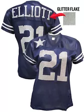 Custom Womens Blinged Football Navy/Silver Glitter Flake Jersey,Ezekiel Elliott