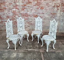 19th century French Victorian Cast Iron White Patio Chairs -set of 4