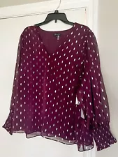 1 State burgundy and silver blouse top with sheer sleeves, size 2X NWT