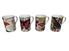 Konitz / Linda Maron 4-Lot Butterflies Birds & Flowers 10 oz. Porcelain Cups