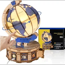 3D Wooden Jigsaw Puzzle of Earth LED Light Up Wood Globe DIY Craft Kits Build