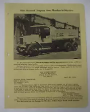 Circa 1926 MORELAND SIX-WHEELERS Owned by Blue Diamond Promotional Sales Sheet