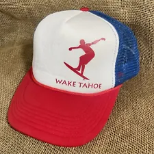 Lake Tahoe Rope Trucker Hat Wake Board SnapBack Cap Red White Blue Surf