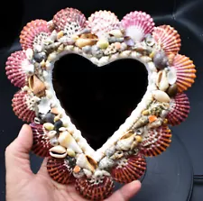 Handmade Seashell Mirror - Heart Shaped 9x8 Inch - Pecten, Scallops and Cowries