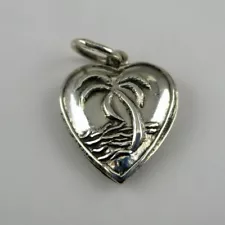 Sterling Silver PALM TREE Heart Charm FOR BRACELET Necklace Pendant VINTAGE New