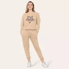 Ladies Long Sleeve Heart Lounge Wear Set Casual Comfy Two Piece Womens Tracksuit