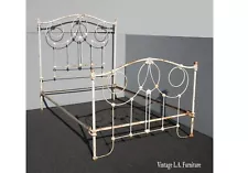 Vintage French Country Rustic White Cast Iron Full Bed Frame Headboard w Rails