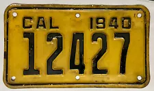 1940 CALIFORNIA Motorcycle License Plate CA #12427