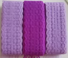 ~~~SALE~~~ Lot of 3 - "Purple" Nylon Scalloped Lace w/Tiny Flowers - 10 yds each