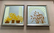 Vintage 1970s Jim Roslof Grass/Plants/Ferns Framed 5” Mirror Art, Set Of 2