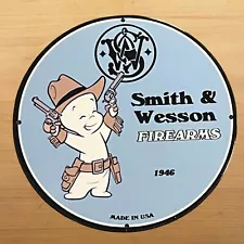 VINTAGE SMITH & WESSON PORCELAIN SIGN FIREARM GUN REVOLVER SALES SERVICE STATION