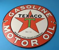 Vintage Texaco Motor Oil Sign - Texas Gasoline Porcelain LARGE Gas Pump Sign