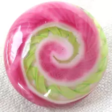 1" Contemporary Pink and Green Spiral Vortex Design Ceramic Button