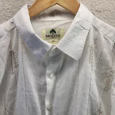 Mojito Collection Button Shirt 2XL 100% Linen Yucatan White Mexican Panama Cuban