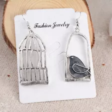 Asymmetric Jewelry Bird Cage Bird In Cage Enamel Animal Antique Black Earrings