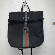 GUCCI Logo Sherry Backpack Bag Canvas Leather Black SHW Made in Italy 50EA811