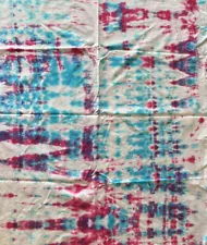 Handmade Tie Dye Fabric, 100% Cotton, Hot Pink, Turquoise White 34”x38” SALE