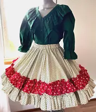 Malco Modes Green Blouse Christmas Square Dance Skirt L/XL B44" W32-44" L22"