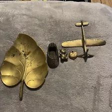 Vintage Solid Brass Lot 5 Items 2-3lbs Total