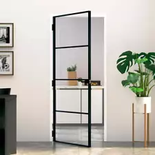 Interior door black 83x201,5 cm tempered glass & aluminum slim